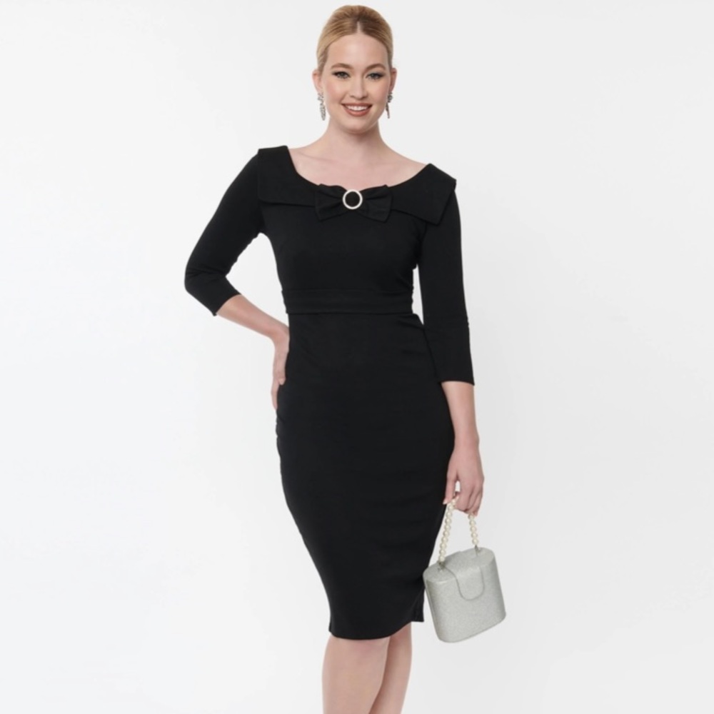 Unique Vintage Black Dress with Bow Detail